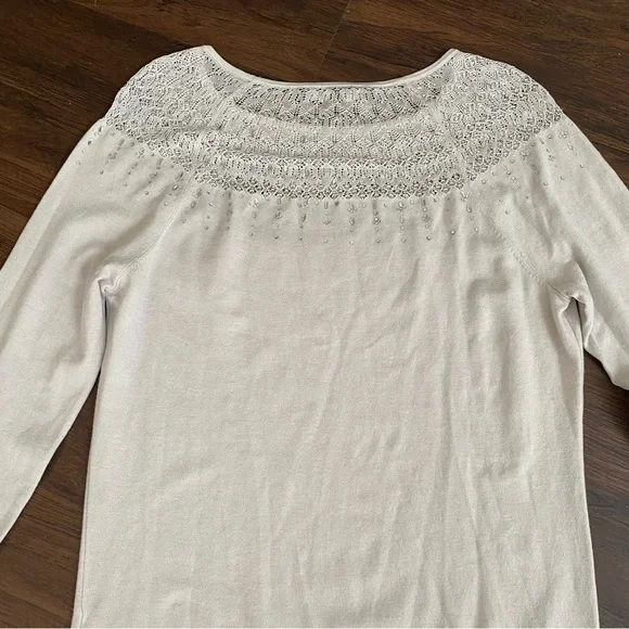 White House Black Market Rhinestone Lace Sweater Large - Picture 5 of 16